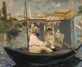 Manet, Edouard: Monet in his studio on the water