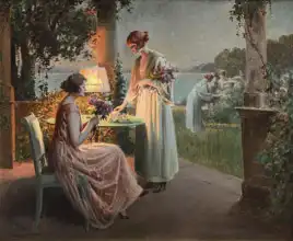 Enjolras, Delphin: Heure du thé sous la Lampe - Huile sur toile