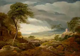 Manes, Antonin: Landscape with Kokorin and Krivoklat in the storm - landscape in Storm