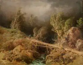 Piepenhagen, August Bedrich: Footbridge in the woods behind the storm