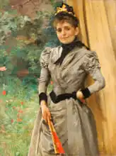 Hynais, Vojtech: Portrait of a Lady with fan