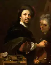 Kupecky, Jan: Self-portrait of artist portraiting his wife