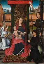 Memling, Hans: Madonna and Child, St. George, angel and donator