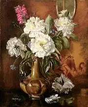 Williams, Albert: AB/298 White Peonies in a Glazed Victorian Vase
