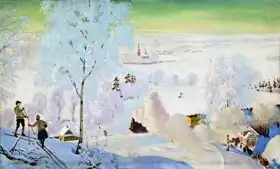 Kustodiev, Boris Mikhailovich: Skiers