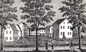 American school (19th century): Shaker houses in Enfield, from Connecticut Historical Collection, by John Warner Barber
