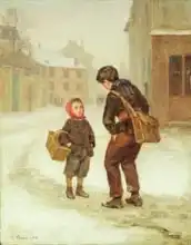 Frere, Pierre Edouard: On the way to school in the snow