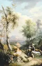 Barron y Carrillo, Manuel: Goatherds in mountainous Spanish landscape, 19th century