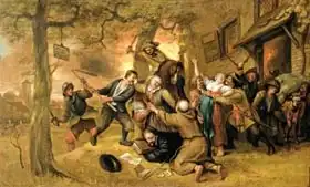 Steen, Jan Havicksz: Peasants and Soldiers Outside a Tavern - An Allegory of the Rape of the Netherlands