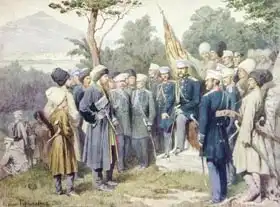 Kivshenko, Aleksei Danilovich: Caucasian Leader Shamil (c.1798-1871) surrendering to Count Baryatinsky in 1859