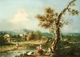Zuccarelli, Francesco: An Italianate River Landscape with Travellers