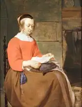 Metsu, Gabriel: A young woman seated in an interior, reading a letter