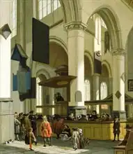 Storck, A.: Interior of the Oude Kerk, Delft, with a preacher