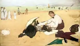 Degas, Edgar: Beach scene: little girl having her hair combed by her nanny, c.1876-77