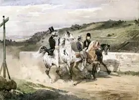 Lami, Eugene Louis: Horace Vernet and his Children Riding in the Country