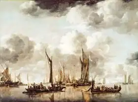 Capelle or Cappelle, Jan van de: A Dutch Yacht Firing a Salute as a Barge Pulls Away