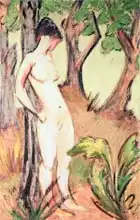 Muller, Charles Louis-Lucien: Nude Standing Against a Tree