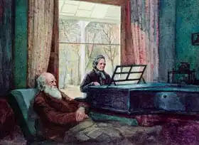 Unknown: Charles Darwin and his wife at the Piano