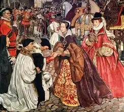 Shaw, John Byam Liston: Queen Mary (1516-58) and Princess Elizabeth (1533-1603) entering London, 1553