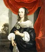 Loo, Jacob or Jacques van: Portrait of a Lady, standing three-quarter length, holding a fan