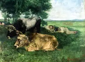 Courbet, Gustave: La Siesta Pendant la saison des foins (and detail of animals sleeping under a tree), 1867