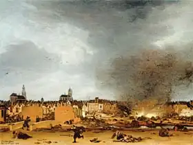 Poel, Egbert van der: A view of Delft with the Explosion of 1654