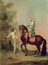 Grooth, Georg Christoph: Portrait of Empress Elizabeth Petrovna (1709-62) on Horseback with a Negro Boy