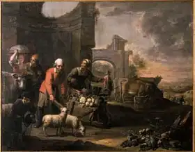 Herp, Willem van, the elder: A man with a pushcart full of vegetables