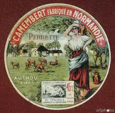 Unknown: Label for Le Perrette Camembert, made in Authou, Normandy