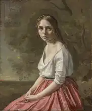 Corot, J. B. Camille: Girl in pink skirt