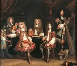 Medina, John Baptist de: The Crimson Bedchamber, portrait group of gentlemen with musical instruments, traditionally said to depict the Cabal Ministry of King Charles II