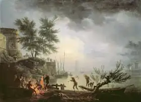 Vernet, Claude Joseph: Sunrise, A Coastal Scene with Figures around a Fire