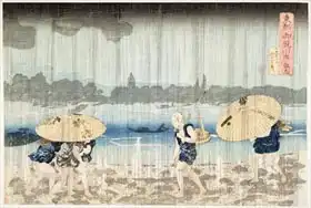 Kuniyoshi, Utagawa: Shower on the Banks of the Sumida River at Ommaya Embankment in Edo