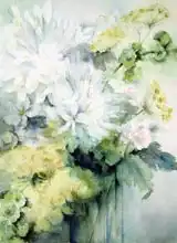 Armitage, Karen: Agapanthus Molucela arrangement in a glass vase