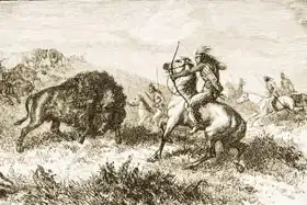 English school (19th century): Buffalo Hunting on the Great Plains between St. Louis and Denver, c.1870, from 
