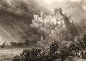 Roberts, David: The ruins of Rheinfels, engraved by W. Radclyffe, illustration from 