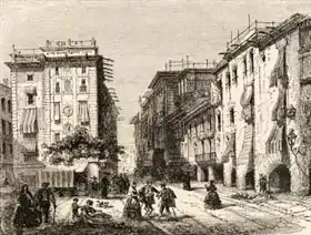 English school (19th century): Street in Barcelona, illustration from 