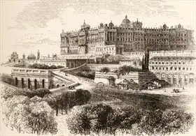 English school (19th century): The Royal Palace, Madrid, illustration from 