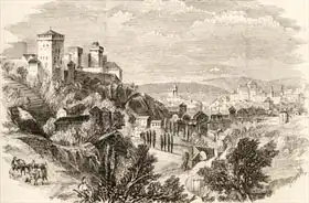 English school (19th century): Granada and the Alhambra, illustration from 