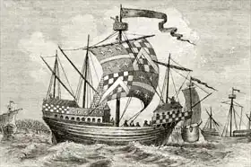 English school (19th century): A 15th century warship, from 