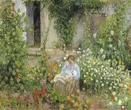 Pissarro, Camille: Mother and child among the flowers