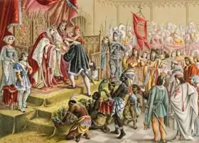 Puiggari, Ramon: The Spanish monarchs receive Columbus in Barcelona after this first voyage