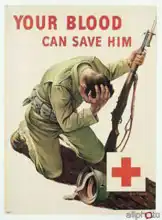 Unknown: Your Blood Can Save Him, Red Cross poster, designed by Whitman
