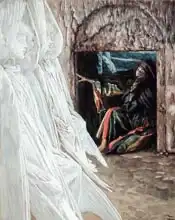 Tissot, James Joseph: Mary Magdalene Questions the Angels in the Tomb, illustration for 