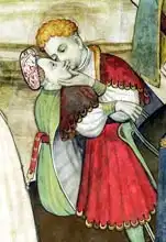 Jaquerio, Giacomo: The Fountain of Life, detail of a couple embracing, 1418-30