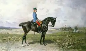 Blaas, Julius von,: Emperor Franz Joseph I on his Austrian horse