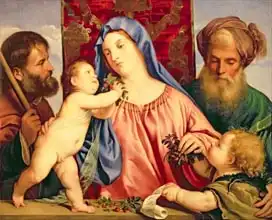 Tizian: Madonna of the Cherries with Joseph, St. Zacharias and John the Baptist