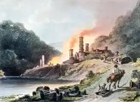 Loutherbourg, Philippe: Iron Works, Coalbrookdale, engraved by William Pickett