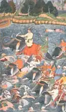 Indian school (16th century): Emperor Akbar (r.1556-1605) crossing the River Ganges in 1567, from the 
