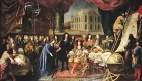 Testelin, Henri: Jean-Baptiste Colbert (1619-1683) Presenting the Members of the Royal Academy of Science to Louis XIV (1638-1715)